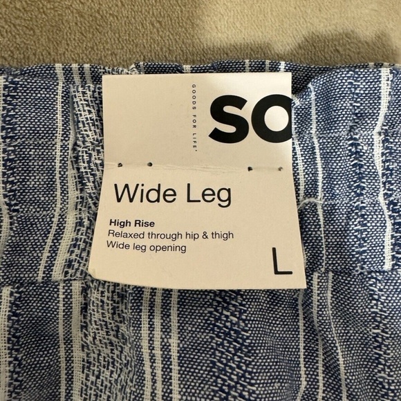 So NWT Large Blue & White w/Stripes Linen Blend Wide Leg Pull-On Pants w/Belt - Picture 3 of 5